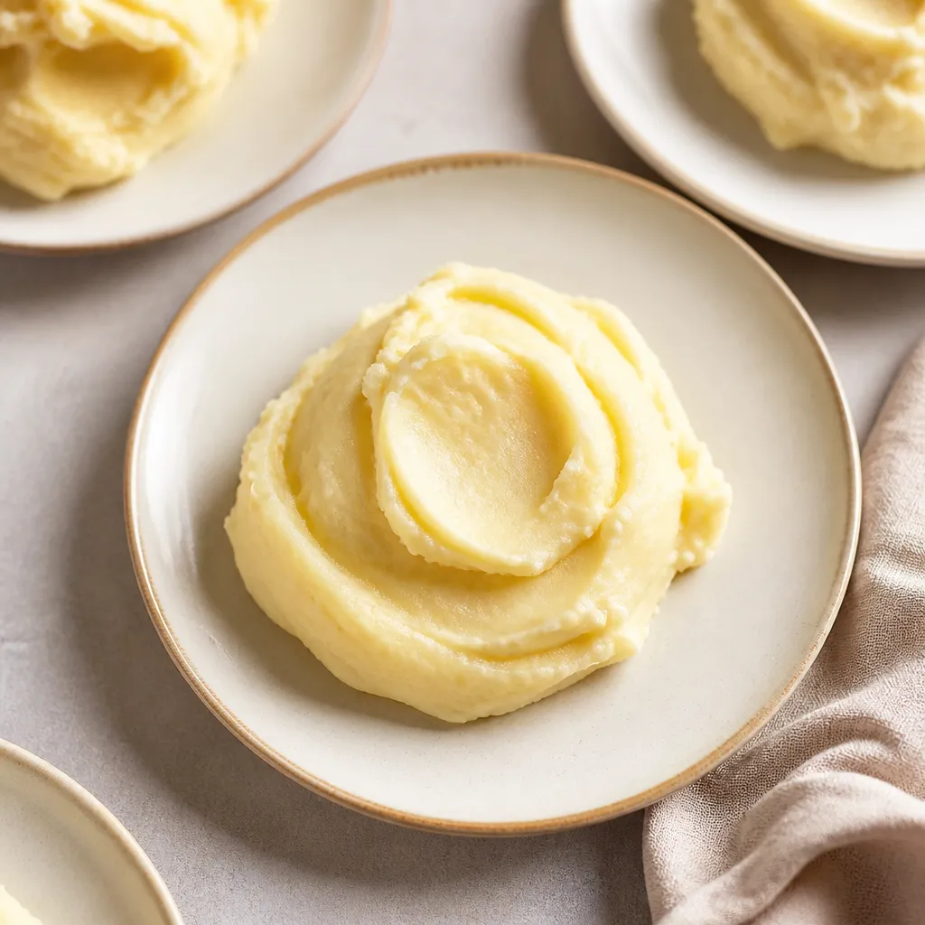 Scoops of creamy mashed potato on plates