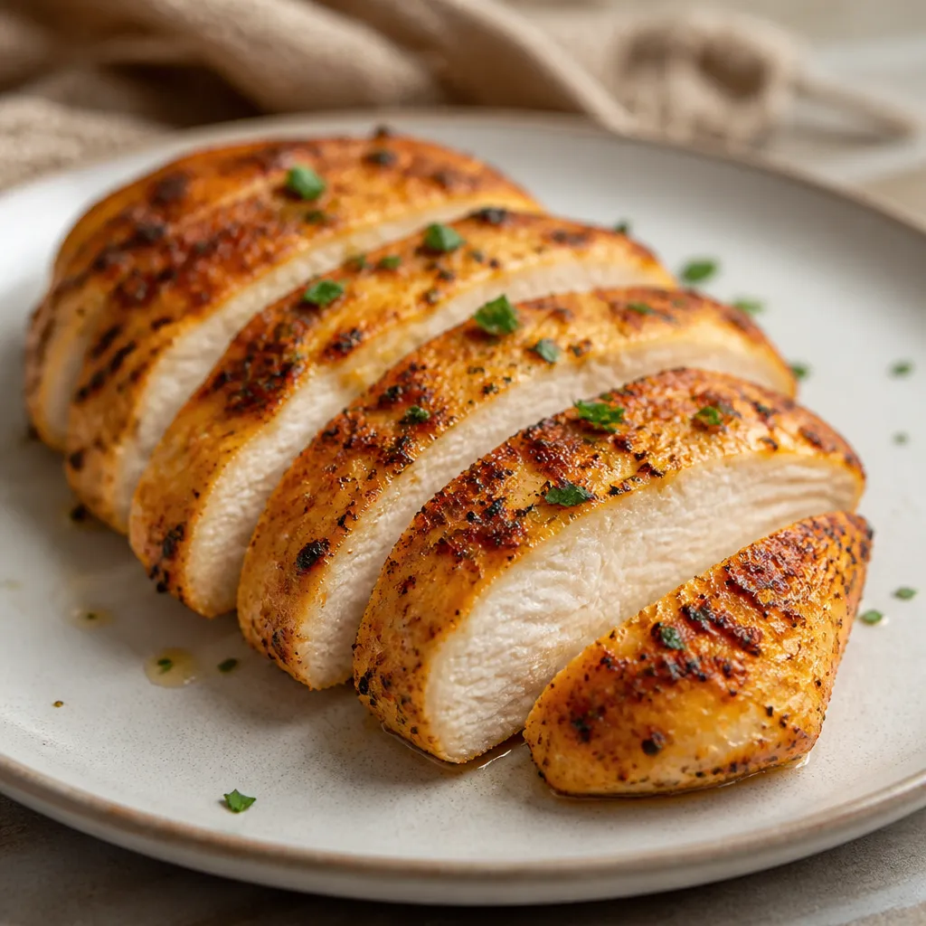 Sliced juicy air fryer chicken breast
