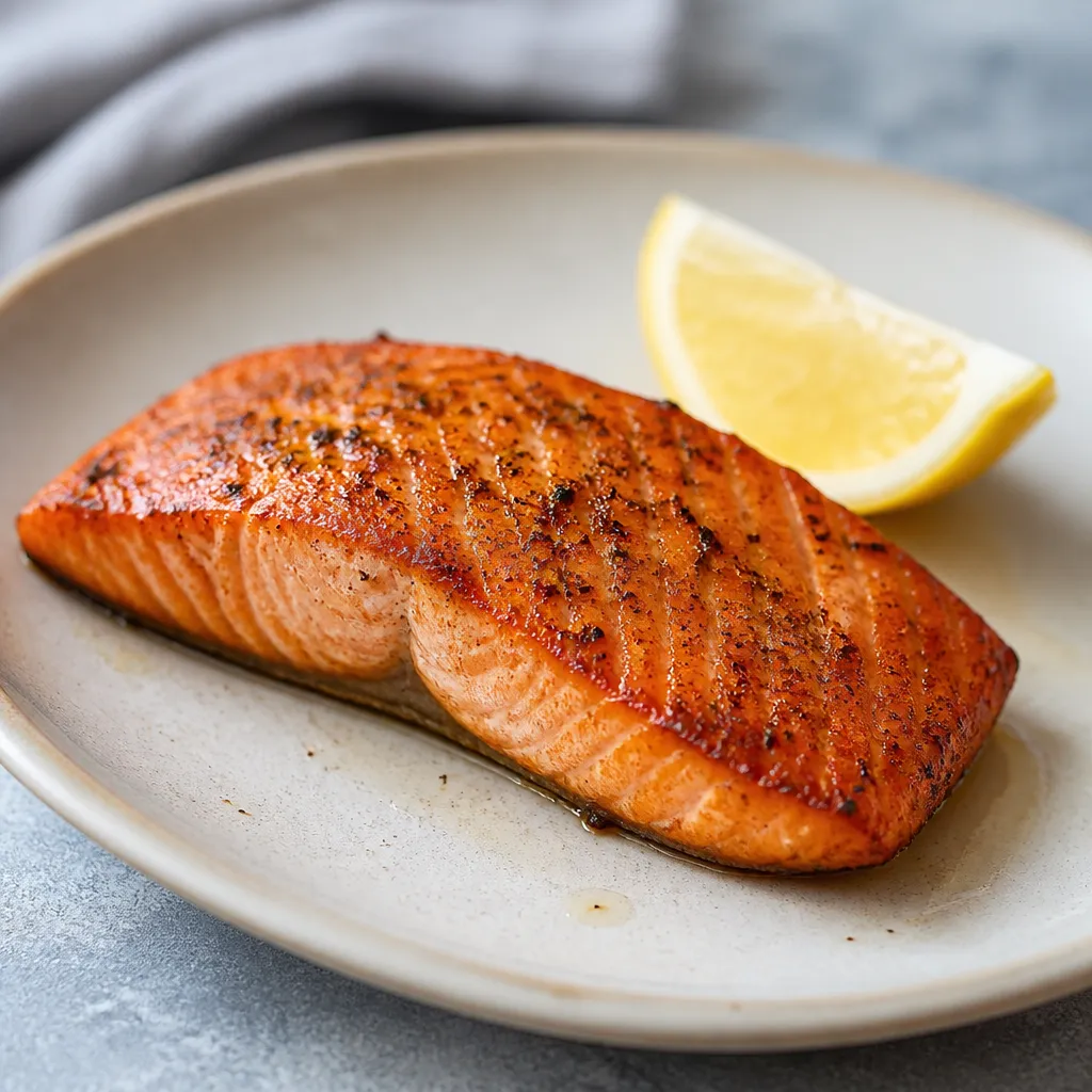 Air fryer salmon fillet with lemon