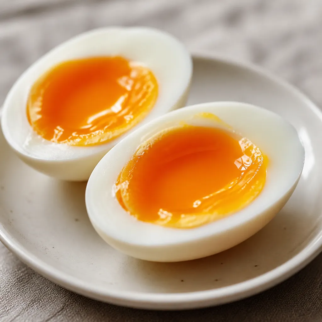 Boiled eggs cut open showing soft, jammy and hard yolks