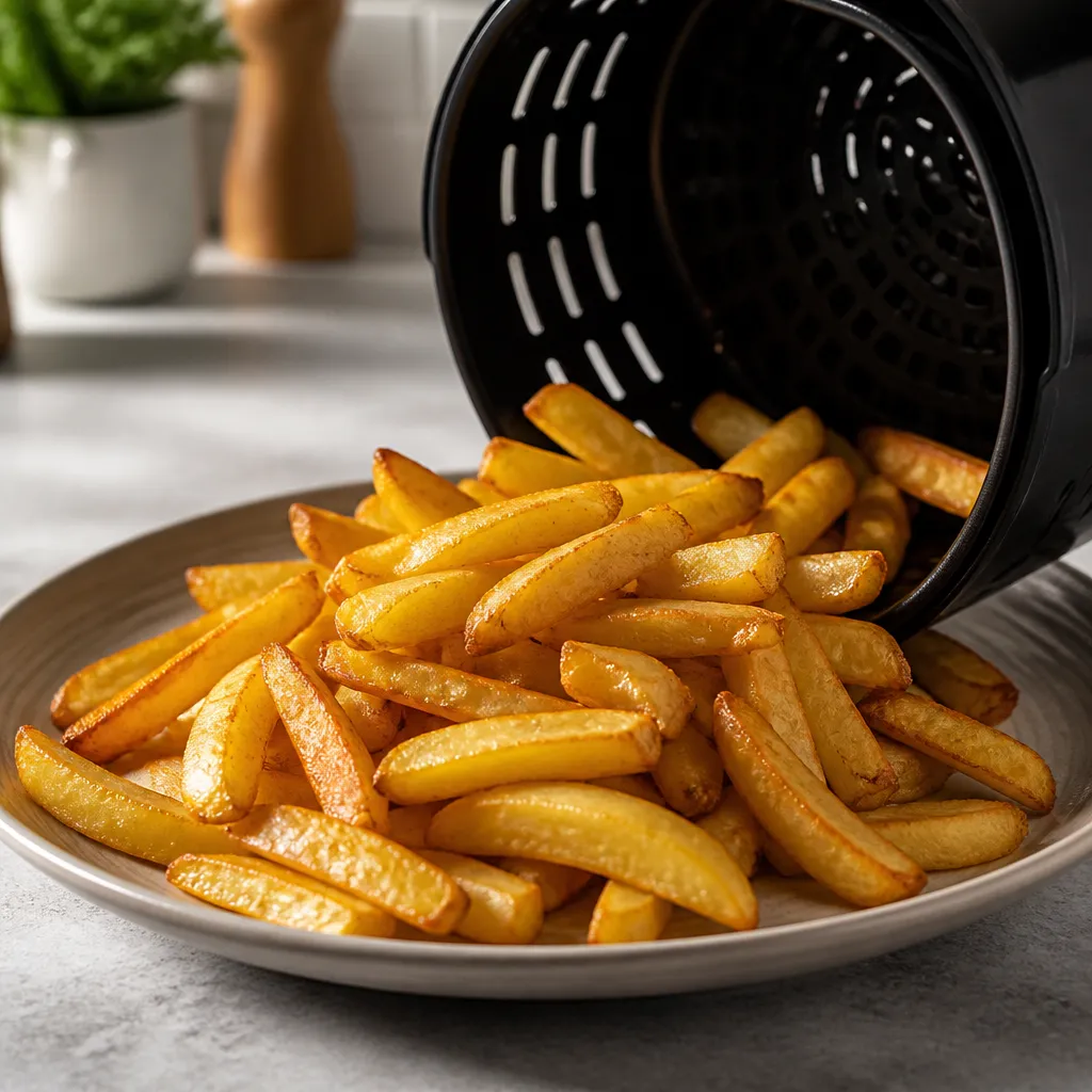 Cooked chips served from an air fryer