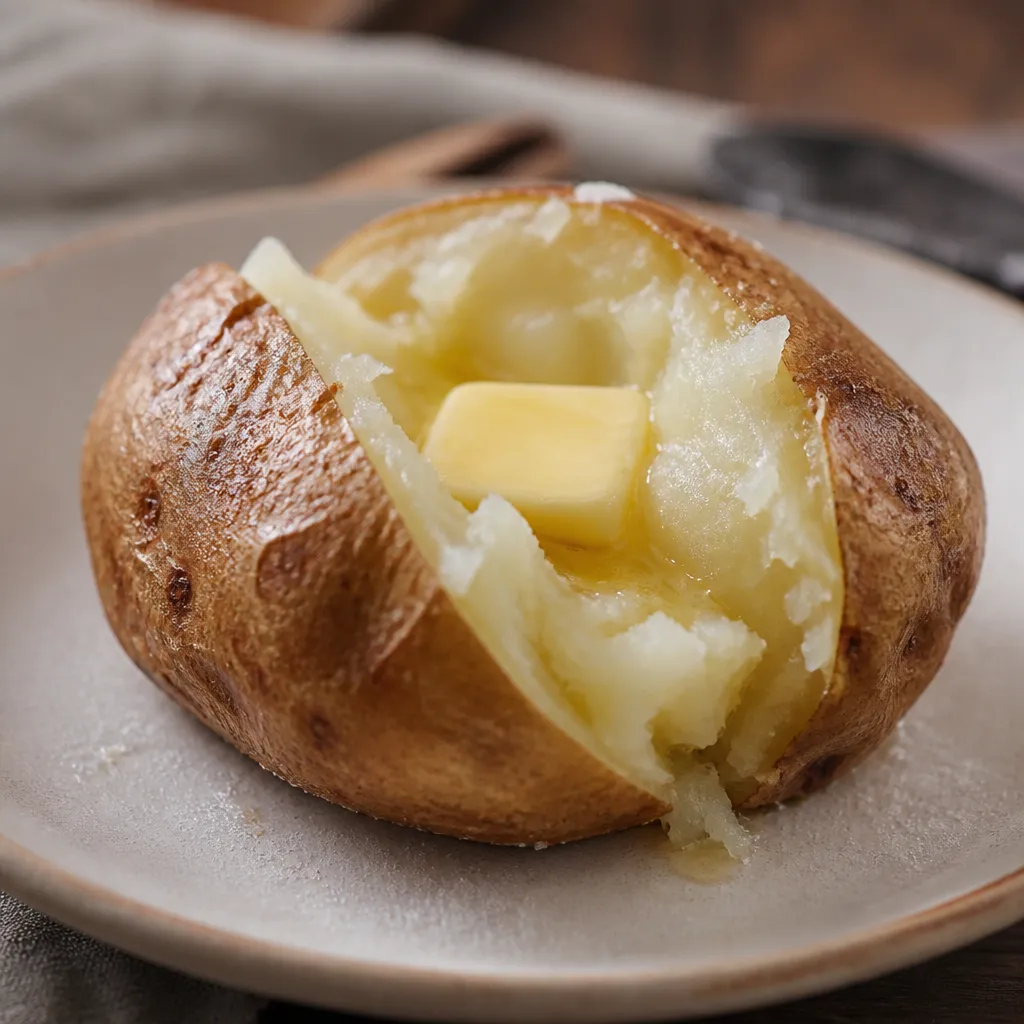 Jacket potato split open with butter