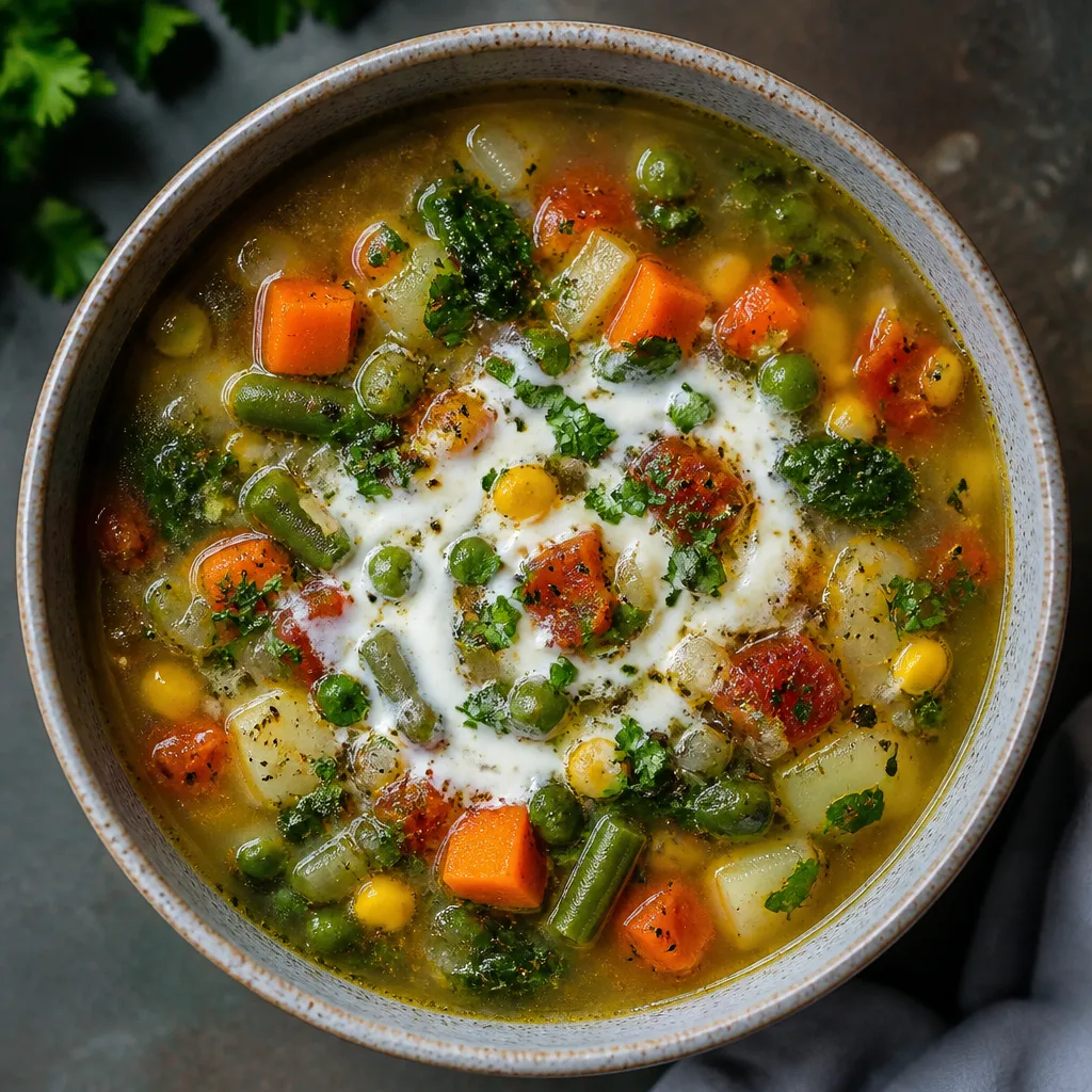 Bowl of vibrant seasoned vegetable soup