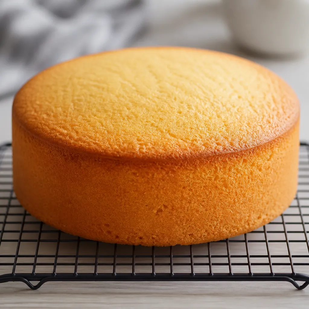 Evenly risen golden sponge cake