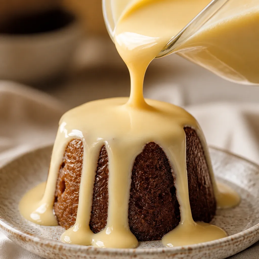 Smooth custard poured over a pudding