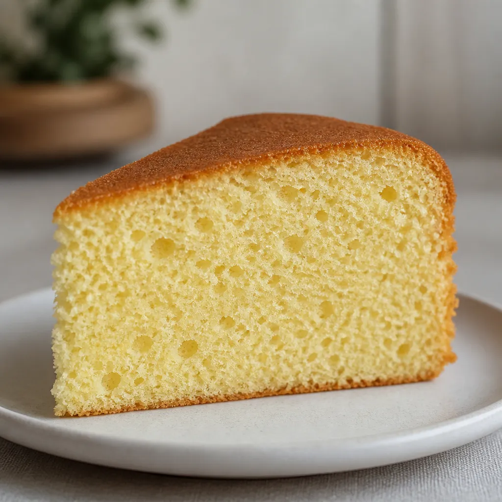 Slice of light airy sponge cake