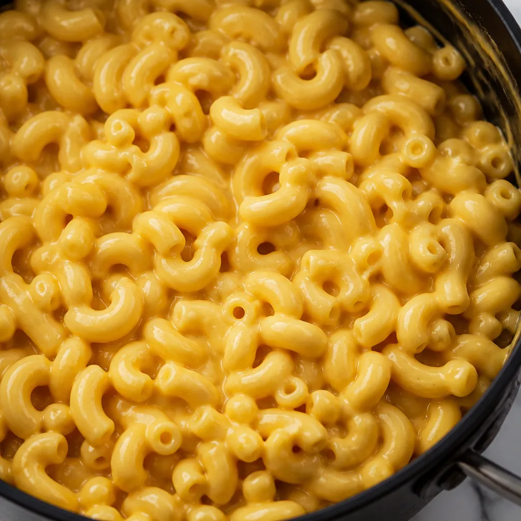 Smooth cheese sauce stirred through macaroni