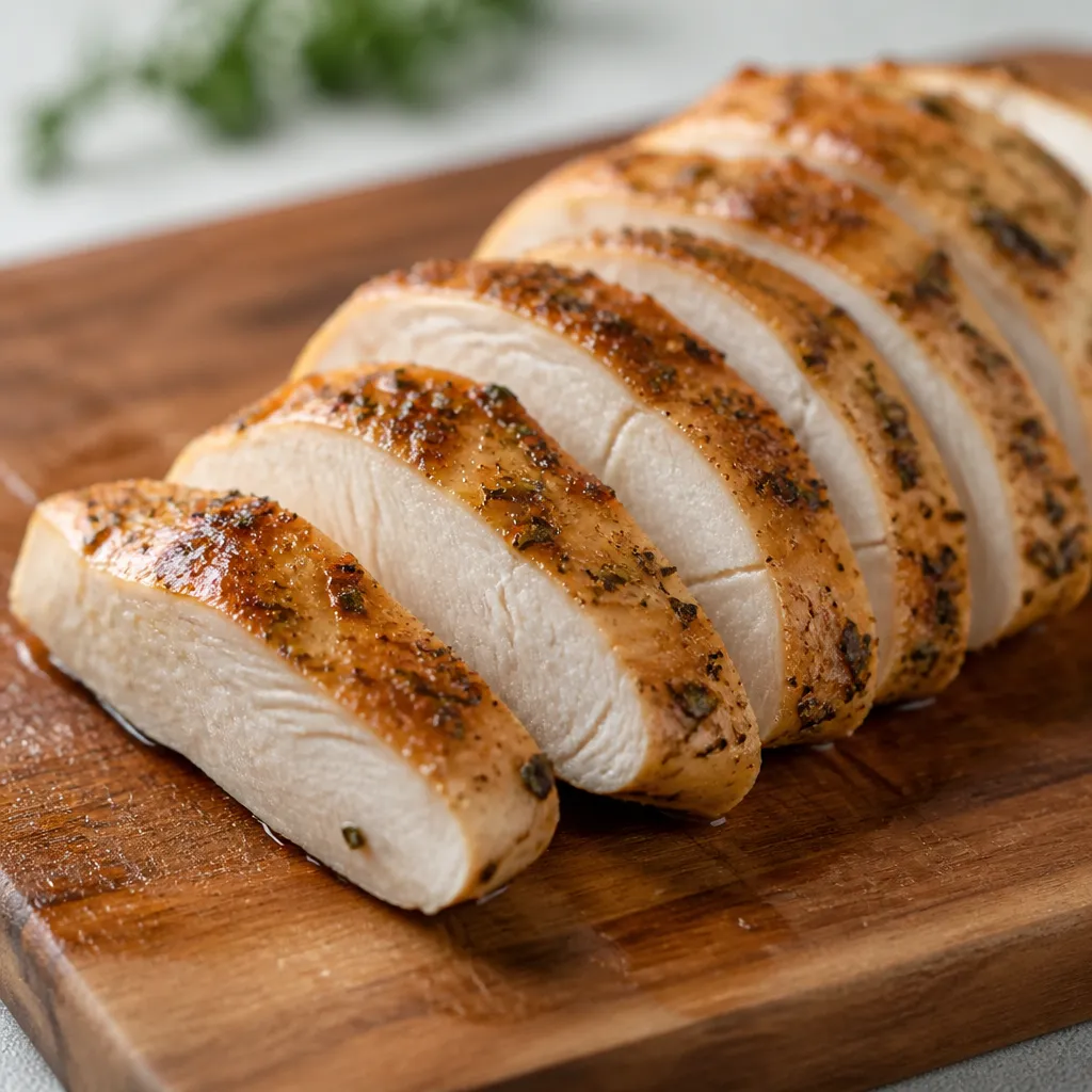 Juicy tender sliced chicken breast