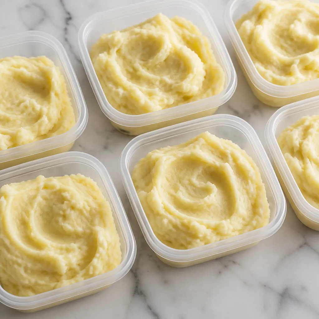 Portions of mashed potato ready for the freezer