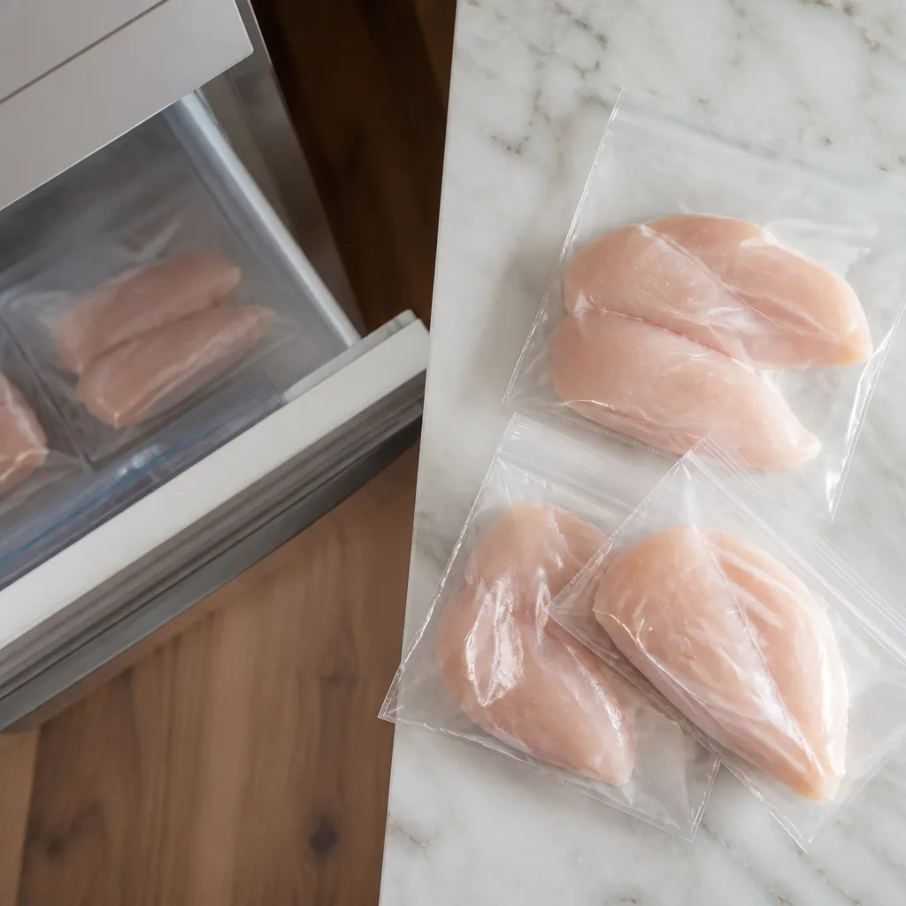 Raw chicken sealed in freezer bags