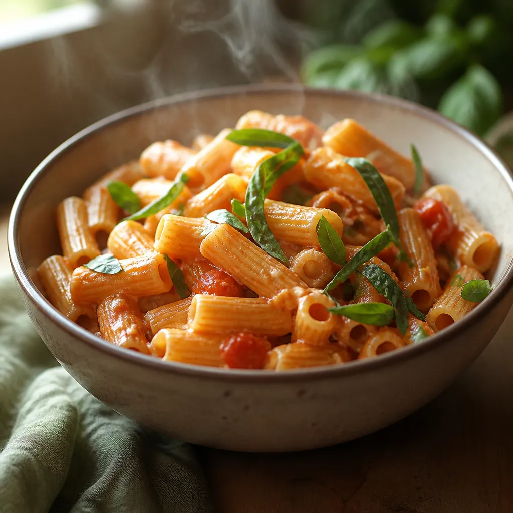 Steaming bowl of reheated pasta