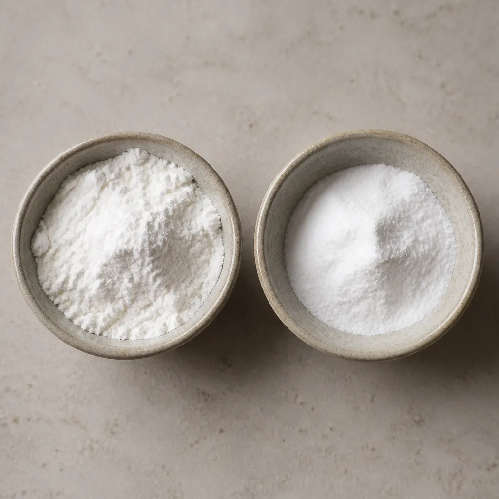 Baking powder and bicarbonate of soda side by side