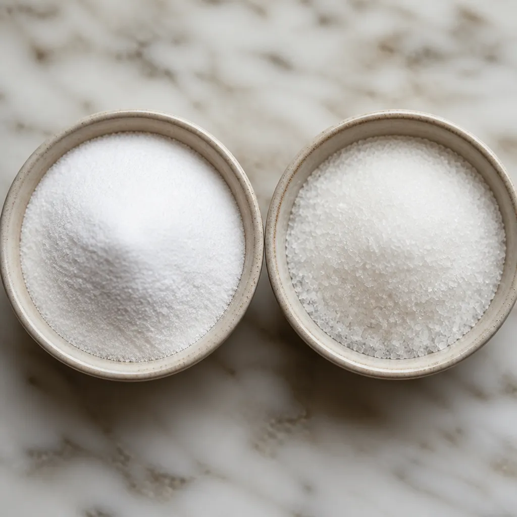 Caster and granulated sugar compared side by side