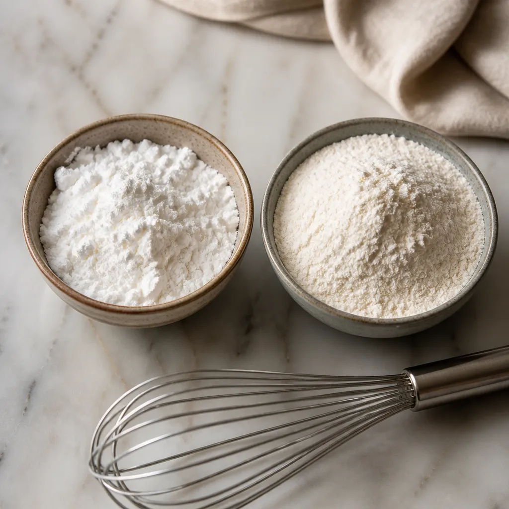 Cornflour and plain flour in two small bowls
