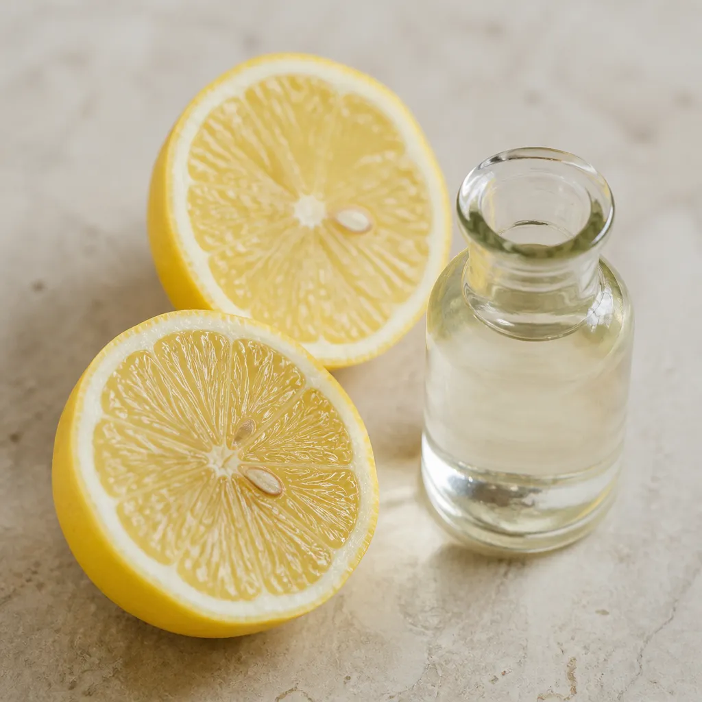 Lemons and clear vinegar side by side