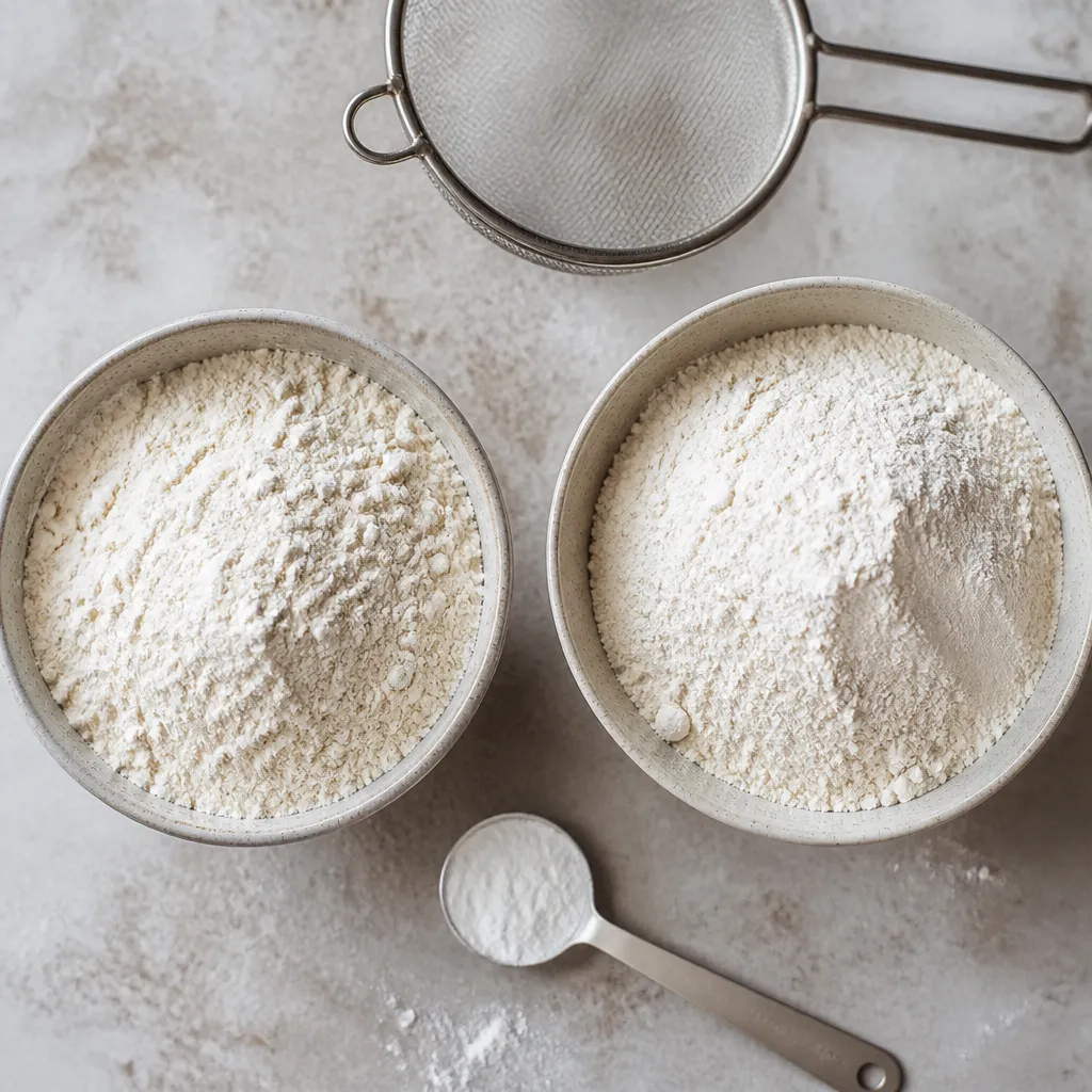 Plain flour, self-raising flour and baking powder
