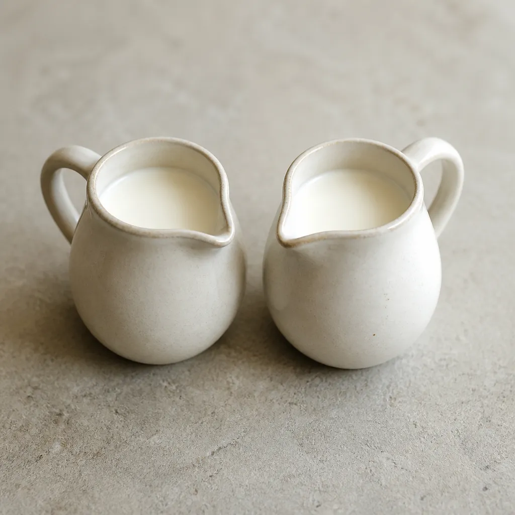 Single and double cream in two jugs
